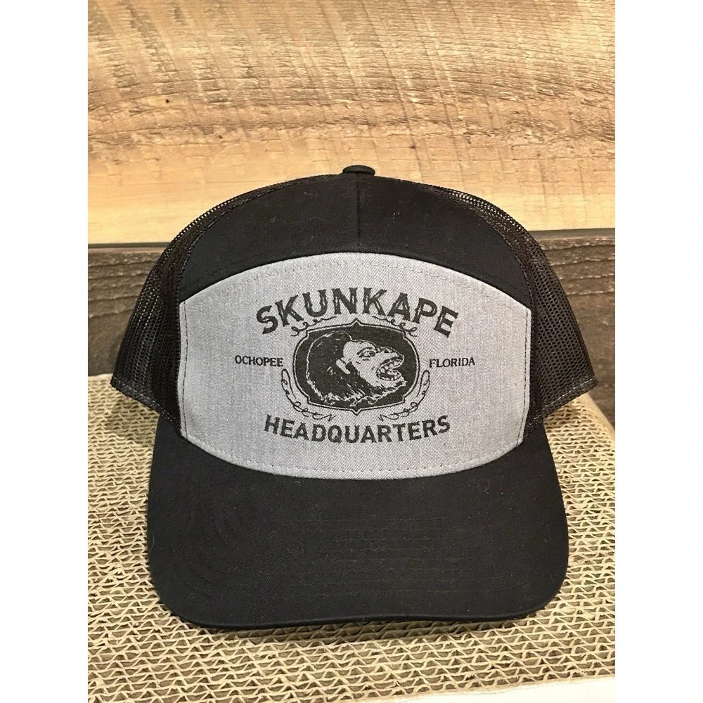 Skunkape‎ Headquarters Hat Cap Mens Snap Back Grey Trucker Logo Patch Mesh Back